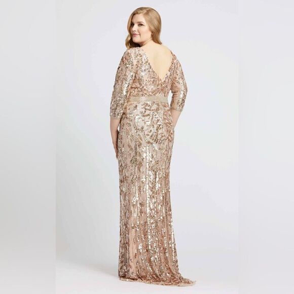 Mac Duggal Womens Plus Size Beaded Sequin 3/4 Sleeve Gown Rose Gold 4857 - Picture 4 of 16